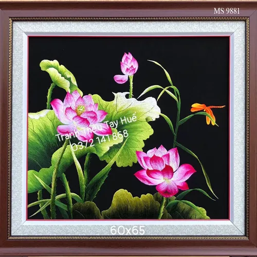 Tranh thêu hoa sen ms 9881