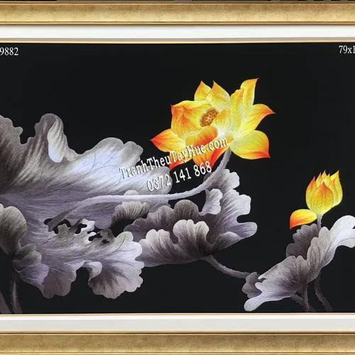 Tranh thêu hoa sen ms 9882