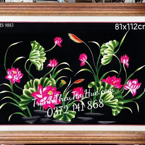 Tranh thêu hoa sen ms 9883