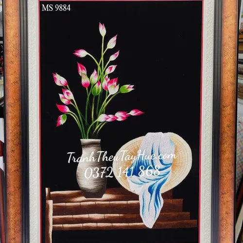 Tranh thêu hoa sen ms 9884