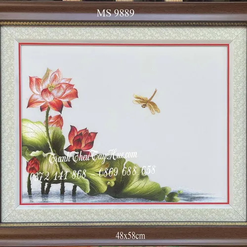 Tranh thêu hoa sen ms 9889