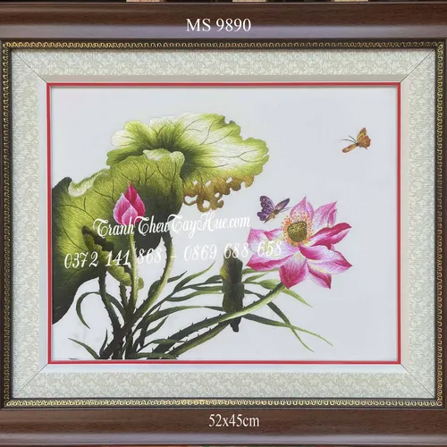 Tranh thêu hoa sen ms 9890