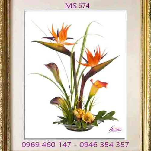 TRANH THÊU HOA THIÊN ĐIỂU MS 674