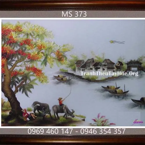 Tranh thêu phong cảnh làng quê MS 373
