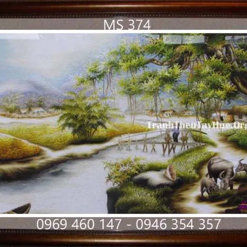 Tranh thêu phong cảnh làng quê MS 374