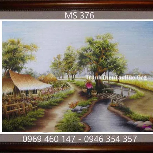 Tranh thêu phong cảnh làng quê MS 376
