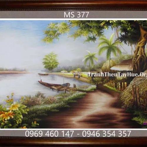 Tranh thêu phong cảnh làng quê MS 377