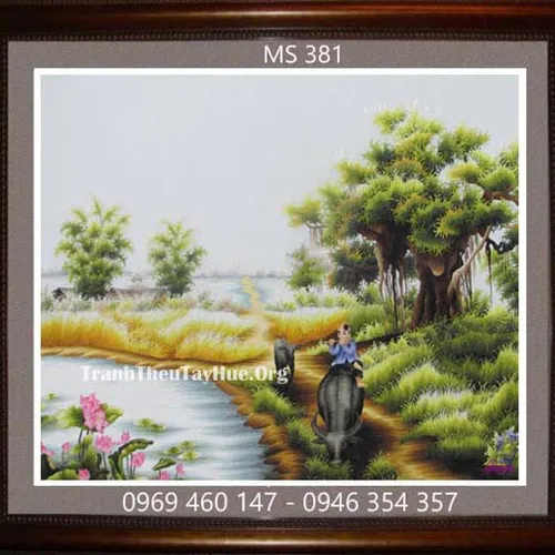 Tranh thêu phong cảnh làng quê MS 381