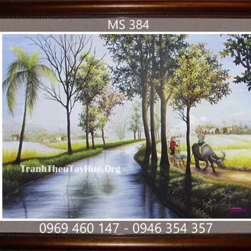 Tranh thêu phong cảnh làng quê MS 384