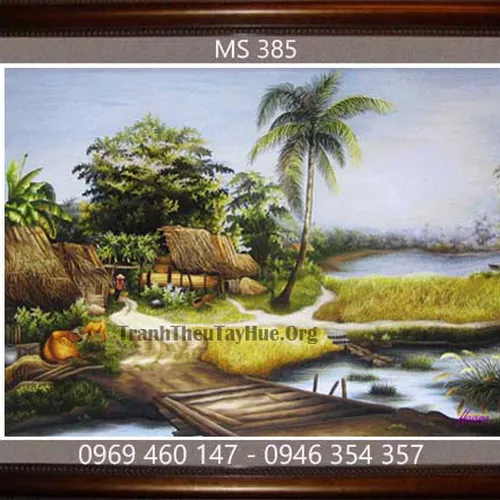 Tranh thêu phong cảnh làng quê MS 385