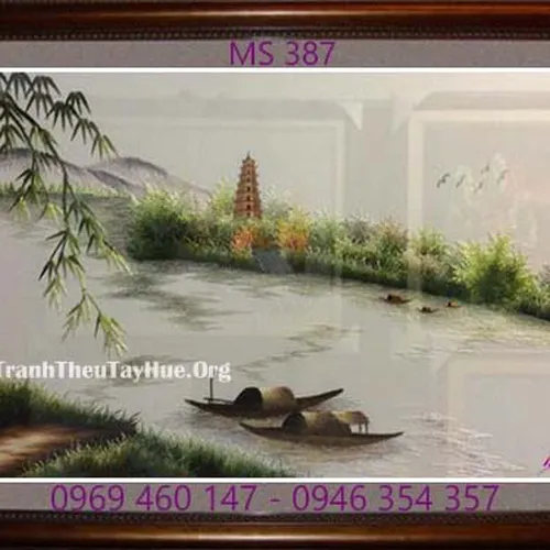 Tranh thêu phong cảnh làng quê MS 387