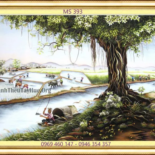 Tranh thêu phong cảnh làng quê MS 393