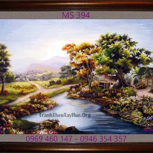 Tranh thêu phong cảnh làng quê MS 394
