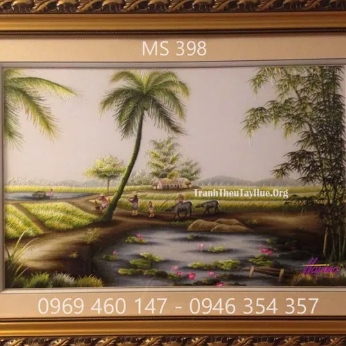 Tranh thêu phong cảnh làng quê MS 398