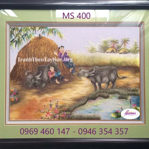 Tranh thêu phong cảnh làng quê MS 400