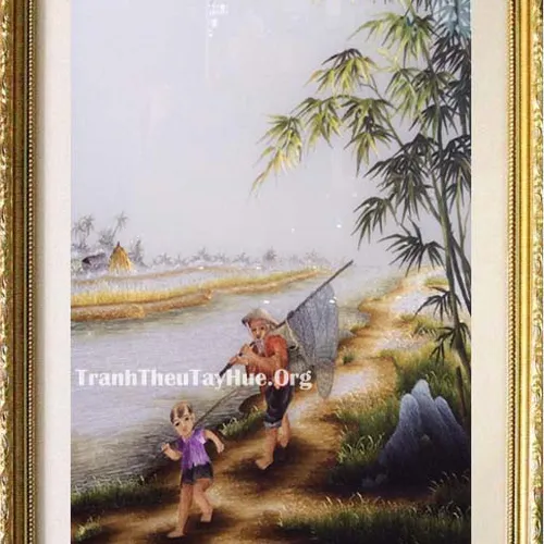 Tranh thêu phong cảnh làng quê MS 402
