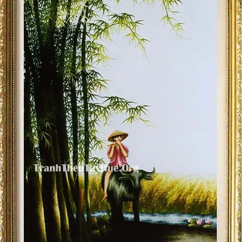 Tranh thêu phong cảnh làng quê MS 403