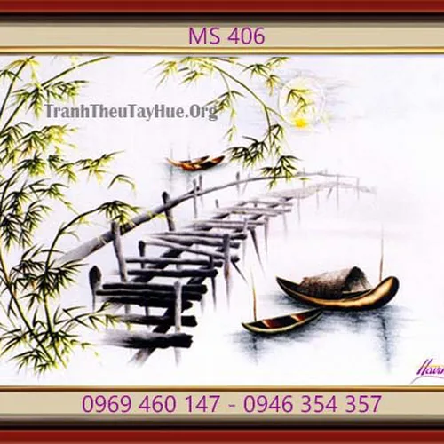 Tranh thêu phong cảnh làng quê MS 406
