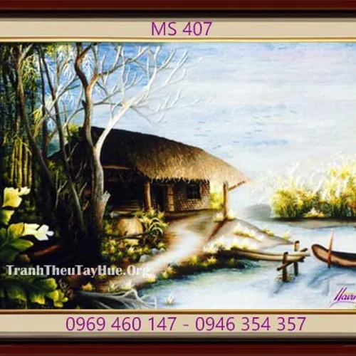Tranh thêu phong cảnh làng quê MS 407