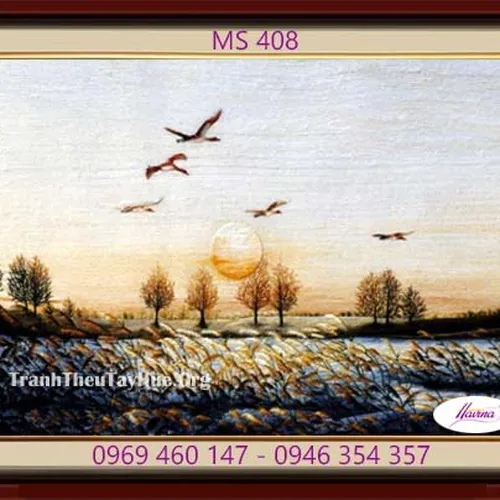 Tranh thêu phong cảnh làng quê MS 408