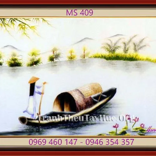 Tranh thêu phong cảnh làng quê MS 409