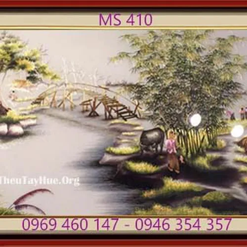 Tranh thêu phong cảnh làng quê MS 410