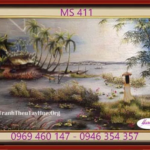 Tranh thêu phong cảnh làng quê MS 411
