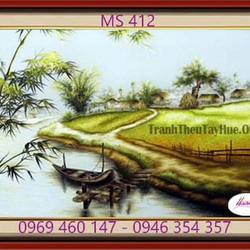 Tranh thêu phong cảnh làng quê MS 412