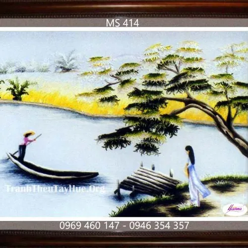 Tranh thêu phong cảnh làng quê MS 414
