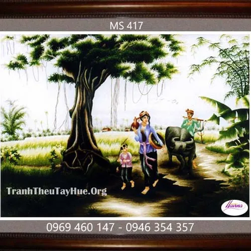 Tranh thêu phong cảnh làng quê MS 417