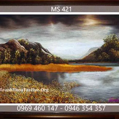 Tranh thêu phong cảnh làng quê MS 421