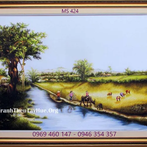 Tranh thêu phong cảnh làng quê MS 424