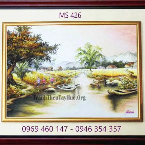 Tranh thêu phong cảnh làng quê MS 426