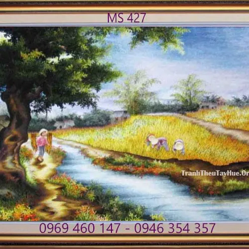 Tranh thêu phong cảnh làng quê MS 427