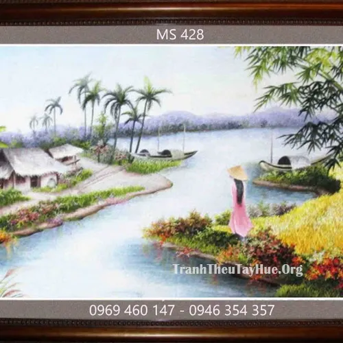 Tranh thêu phong cảnh làng quê MS 428