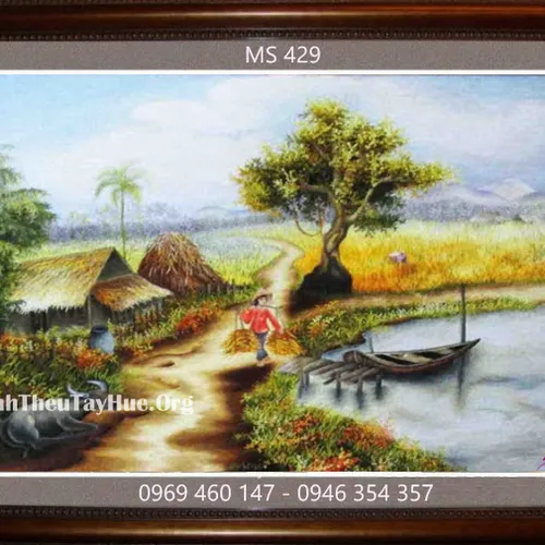 Tranh thêu phong cảnh làng quê MS 429