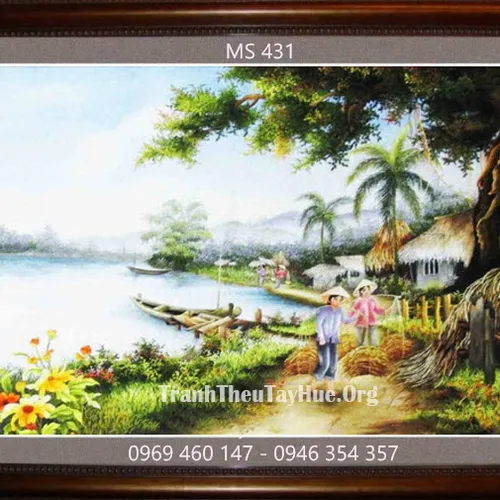 Tranh thêu phong cảnh làng quê MS 431
