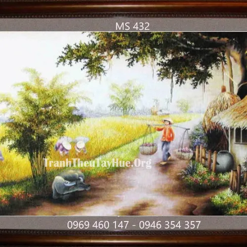 Tranh thêu phong cảnh làng quê MS 432