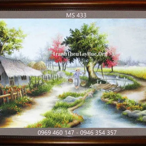Tranh thêu phong cảnh làng quê MS 433