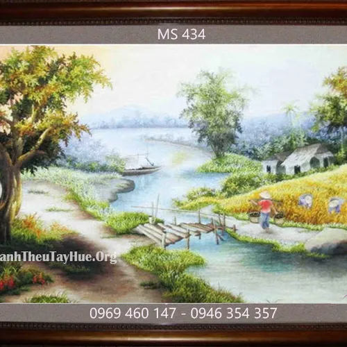 Tranh thêu phong cảnh làng quê MS 434