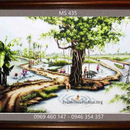 Tranh thêu phong cảnh làng quê MS 435