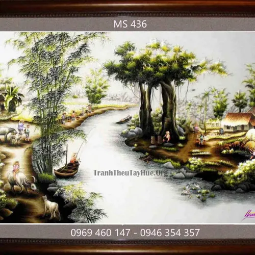 Tranh thêu phong cảnh làng quê MS 436