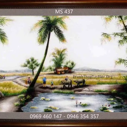 Tranh thêu phong cảnh làng quê MS 437