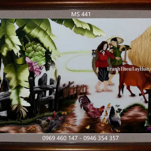 Tranh thêu phong cảnh làng quê MS 441