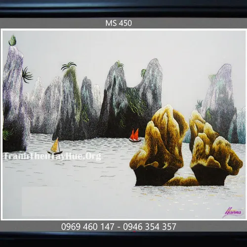 Tranh thêu phong cảnh làng quê MS 450