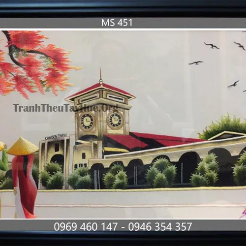 Tranh thêu phong cảnh làng quê MS 451