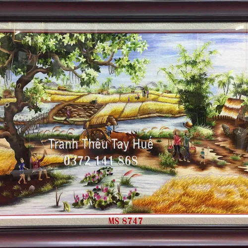 Tranh thêu phong cảnh làng quê MS 8747