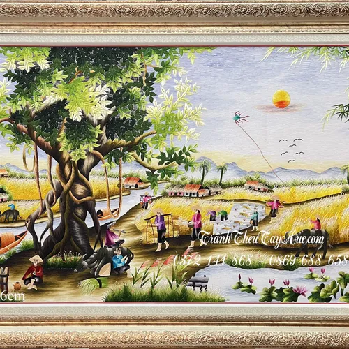 Tranh thêu phong cảnh làng quê MS 9896