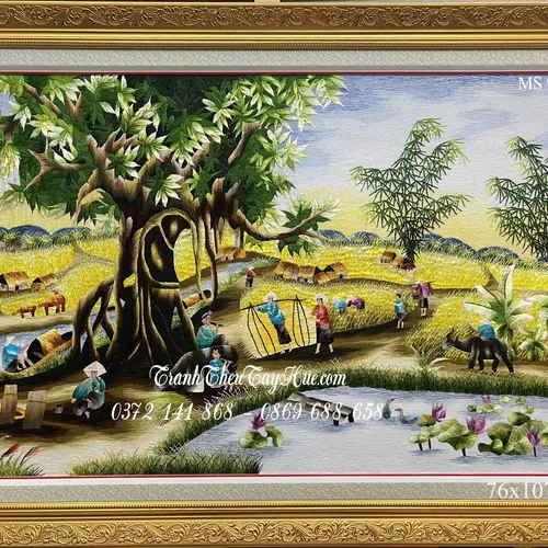 Tranh thêu phong cảnh làng quê MS 9897
