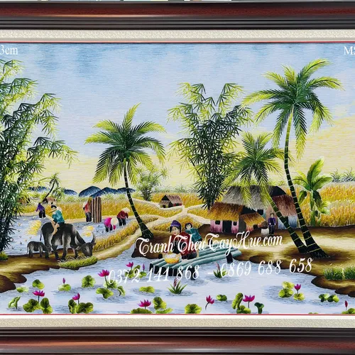 Tranh thêu phong cảnh làng quê MS 9900